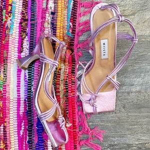 MIISTA metallic lilac purple Sally square toe thong heeled sandals 39 NEW